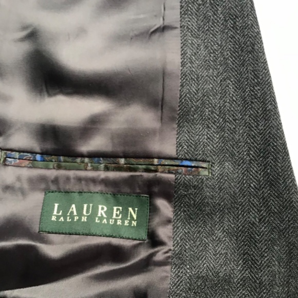 Lauren , Ralph Lauren 2 buttoned dark gray herringbone wool blazer Sz 42 R - Picture 6 of 7